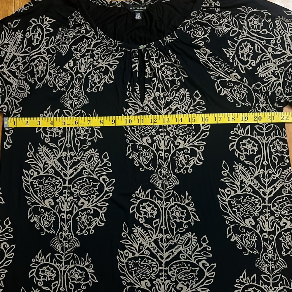 Lucky Brand Black & Tan Boho Peasant Blouse Size 1X 3/4 Sleeve Keyhole Festival - Picture 6 of 12